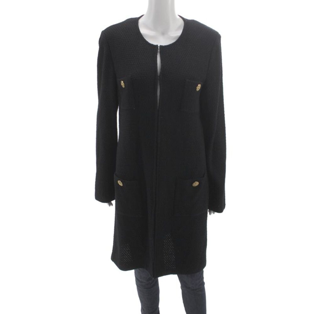 St. John Evening Women Coatigan Black Long Sleeve Button Front Designer Size 14